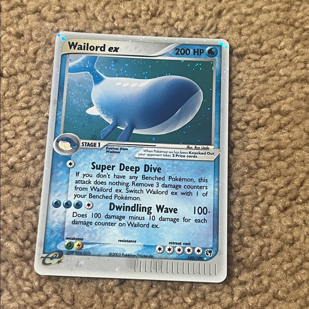 Pokemon Wailord ex Holographic Blue Card